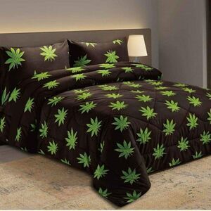  Pot Leaf KING Sheet Set Black Green Doobie Joint Grass Hippie Vibe